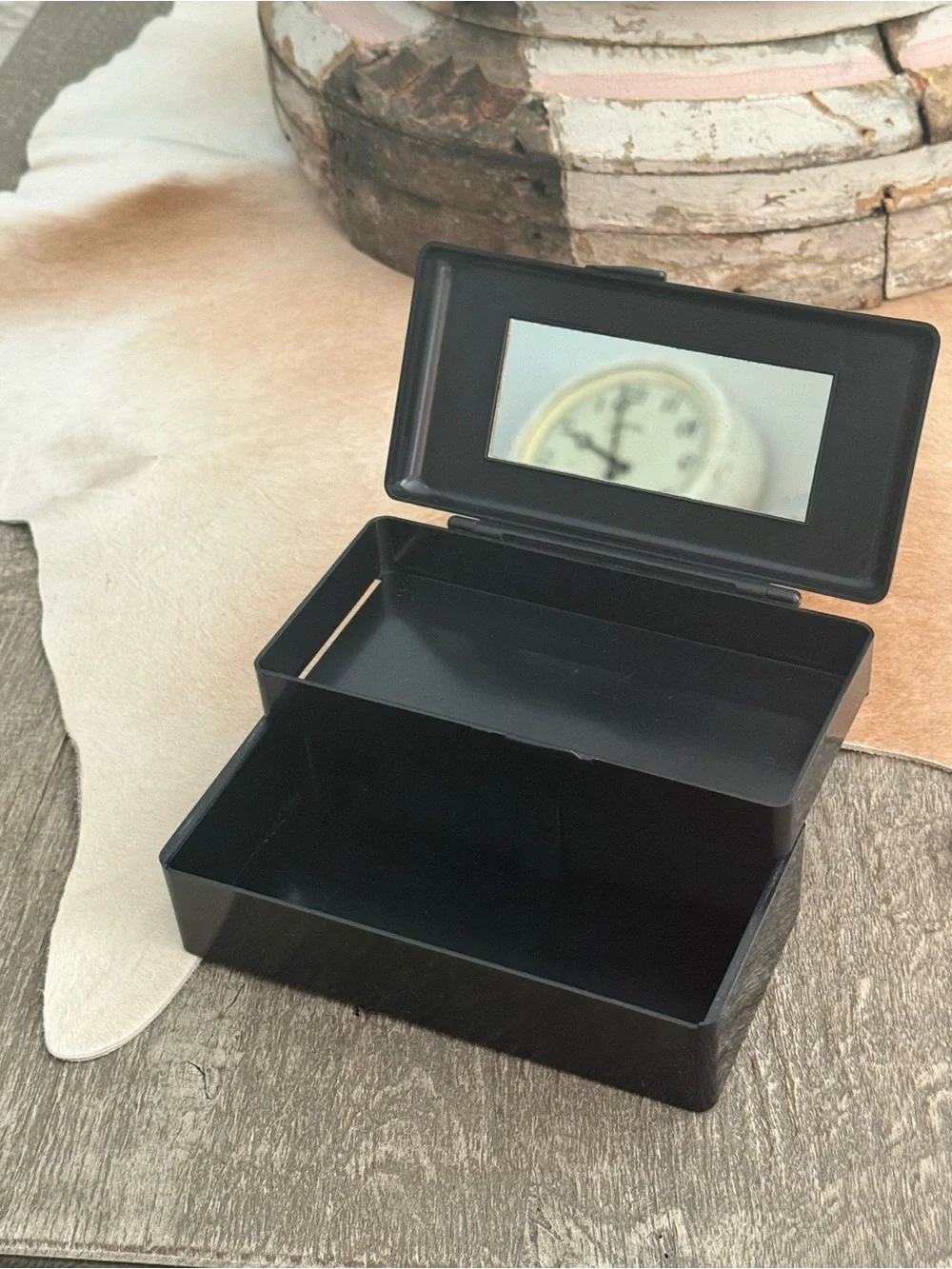 Vintage Asian Black Floral Lacquered Jewelry Box